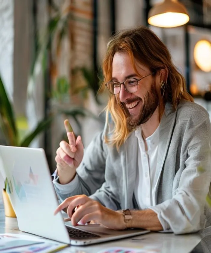 Happy Canadian business owner reviewing marketing results